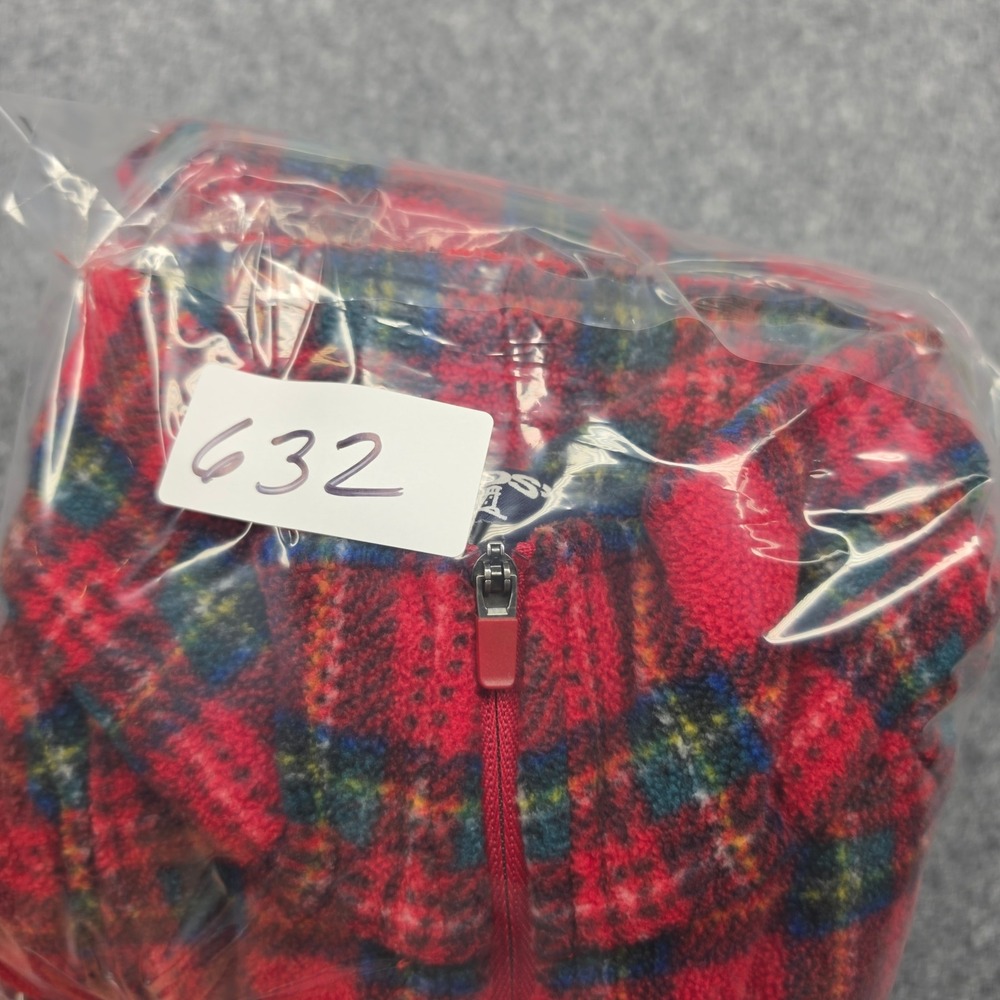 Lands End Mens Red Plaid Fleece Quarter Zip Pullover Sweater Large 14-16 - Picture 10 of 10